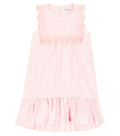 Self-portrait Kids' Guipure Lace-trimmed Taffeta Dress In Pink