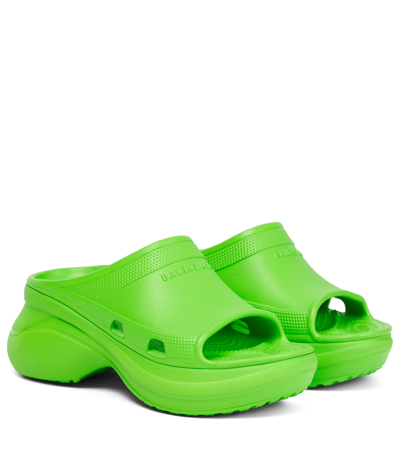 Balenciaga Women's Pool Crocs Slide Sandals In Green