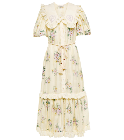 Alemais Margot Floral-print Cotton And Linen-blend Midi Dress In Cream