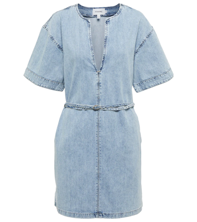Frame Kaftan Denim Minidress In Blue