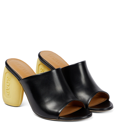 Loewe Soap-heel Leather Heeled Mules In Black Yellow