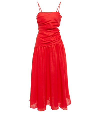 Zimmermann Lyre Strapless Linen Midi Dress In Red ModeSens