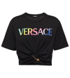 Versace Pinned-hem Logo-print Cotton-jersey T-shirt In Black