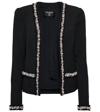 Balmain Embellished Tulle-trimmed Wool And Cotton Blazer In Efx Noir/blanc Cassé