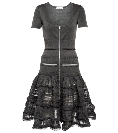 Alaïa Ruffled Knit Midi Dress In Anthracite