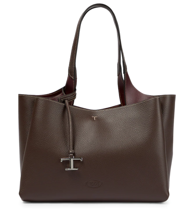 Tod's Medium Leather Tote Bag In Marrone Afr Bordeaux Sc