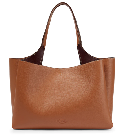 Tod's Medium Leather Tote Bag In Brown