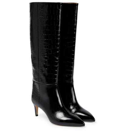 Paris Texas Snakeskin-effect 60mm Knee-high Boots In Carbone Black