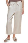 Dkny Pull-on Drawstring Crop Linen Pants In Beach