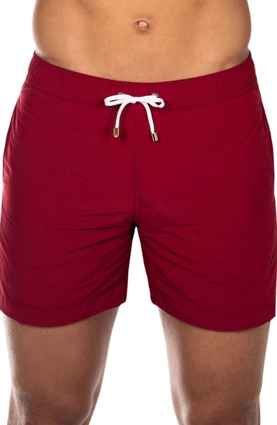 Prince And Bond Easton Solid Color Swim Trunks In Burgundy
