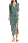 Veronica Beard Mariposa Green Printed Silk-chiffon Midi Dress In Seaglass Multi