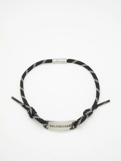 Balenciaga Plate Logo-engraved Corded Choker In Black/ White/ Silver