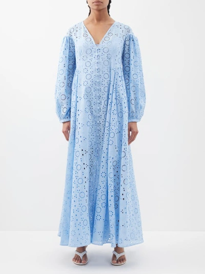 Evi Grintela Simone Broderie-anglaise Cotton-poplin Maxi Dress In Light Blue