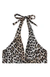 GANNI LEOPARD PRINT HALTER BIKINI TOP