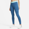 Nike Women's  Pro Mid-rise Mesh-paneled Leggings In Marina,washed Teal,white
