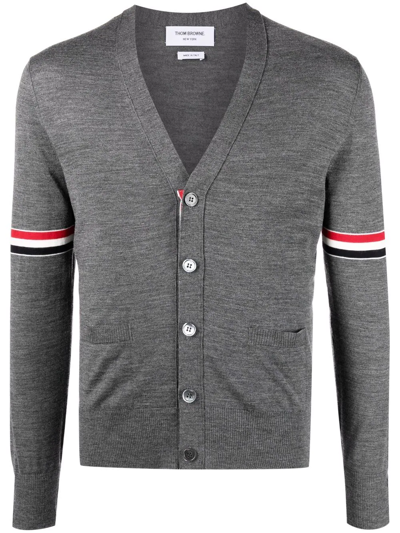 Thom Browne Rwb Striped Cardigan In Gray
