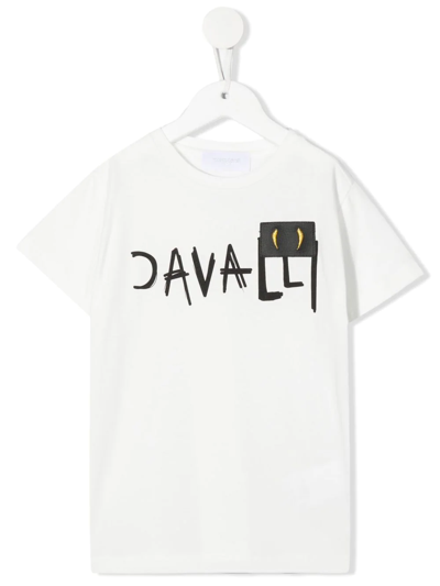 Roberto Cavalli Junior Kids' Scribble Logo-print T-shirt In White