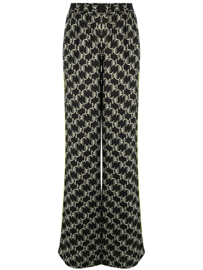 Karl Lagerfeld Monogram-print Wide-leg Trousers In Black
