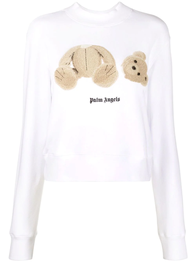 Palm Angels White Teddy Bear Fitted Sweatshirt