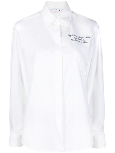 Off-white Logo-embroidered Long-sleeve Shirt In White