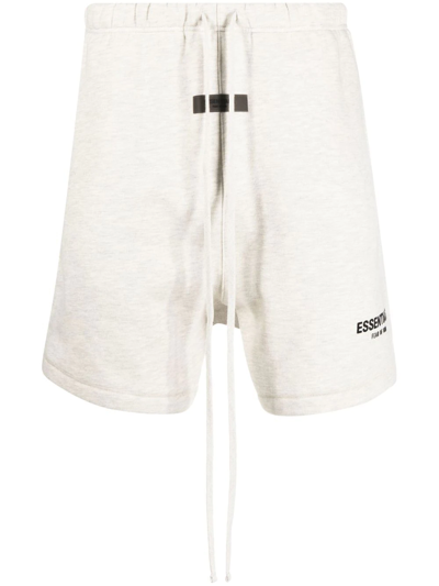 Essentials Logo-print Drawstring Track Shorts In Neutrals