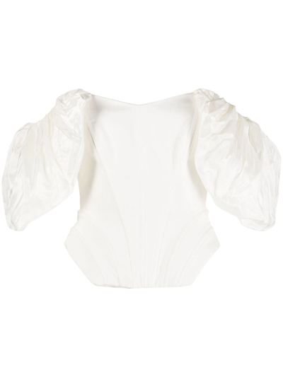V:pm Atelier Off-shoulder Puff Sleeve Blouse In White
