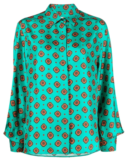 Alberto Biani Geometric-print Silk Shirt In Green