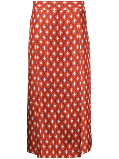 Alberto Biani Geometric-print Midi Straight Skirt In Red