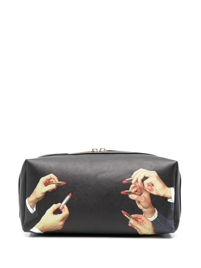 Seletti Lipstick-print Wash Bag In Black