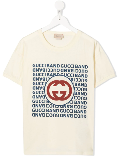 Gucci Kids' Logo-print Cotton T-shirt In Neutrals