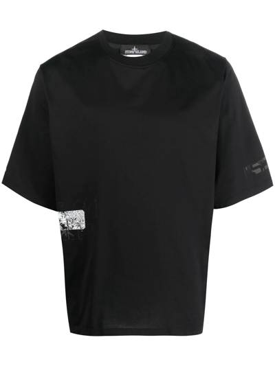 Stone Island Shadow Project Graphic-print Brand-tab Cotton-jersey T-shirt In Black