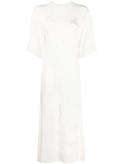 Victoria Beckham Floral-embroidered Midi-dress In Weiss