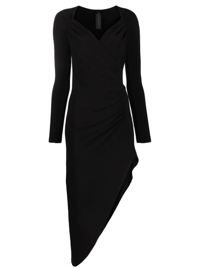 NORMA KAMALI LONG-SLEEVE ASYMMETRIC-HEM DRESS