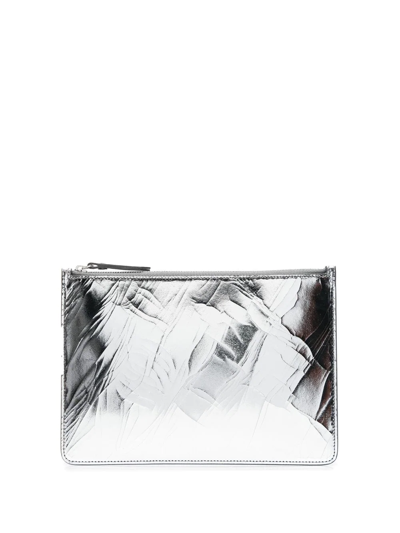 Maison Margiela Metallic-finish Leather Clutch Bag In Silber