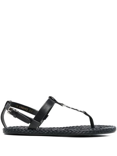 Saint Laurent Cassandra Monogram-logo Sandals In Schwarz