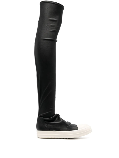Rick Owens Black Knee-high Sneakers With Platform In Leather Woman In Gray