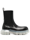 Rick Owens Beatle Bozo Leather Ankle Boots In Black Clear