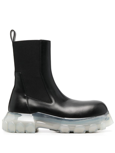 Rick Owens Beatle Bozo Leather Ankle Boots In Black Clear
