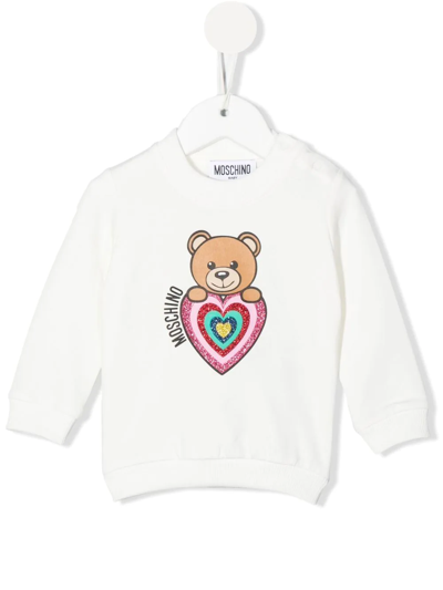 Moschino Baby Girl Sweatshirt With Teddy Bear Print In White
