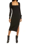 Charles Henry Square Neck Tie Back Puff Long Sleeve Sweater Dress In Black