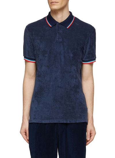 Orlebar Brown ‘jarrett' Contrast Piping Cotton Towelling Striped Polo Shirt In Blue