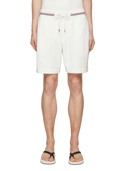Orlebar Brown 'afador' Drawstring Waistband Cotton Towelling Striped Shorts In White