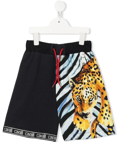 Roberto Cavalli Junior Kids' Zebra And Jaguar-print Shorts In Blue