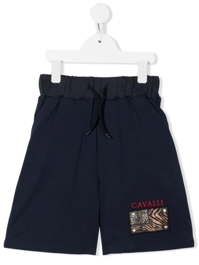 Roberto Cavalli Junior Kids' Logo-patch Tack Shorts In Blue