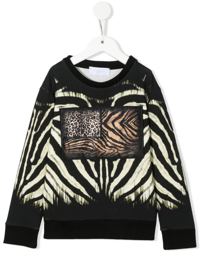 Roberto Cavalli Junior Kids' Animal-print Crewneck Sweatshirt In Black