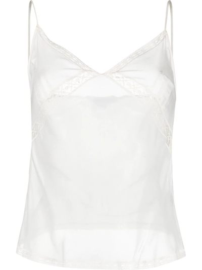 Patrizia Pepe Sheer Lace-trim Cami Top In White