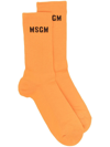 Msgm Intarsia-knit Logo Socks In Orange