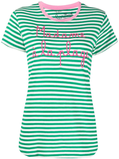 Mc2 Saint Barth Green Cotton T-shirt With Madame À La Plage Embroidery