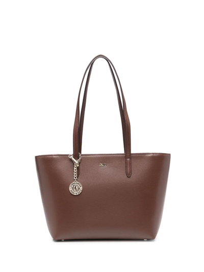 Dkny Logo-plaque Leather Tote Bag In Brown