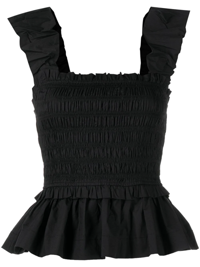 Sea Sloane Sleeveless Smocked Top In Black In Black